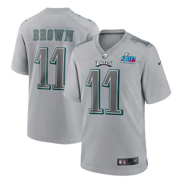 Men%27s Philadelphia Eagles #11 A.J. Brown Gray Super Bowl LVII Patch Atmosphere Fashion Stitched Game Jersey->philadelphia eagles->NFL Jersey